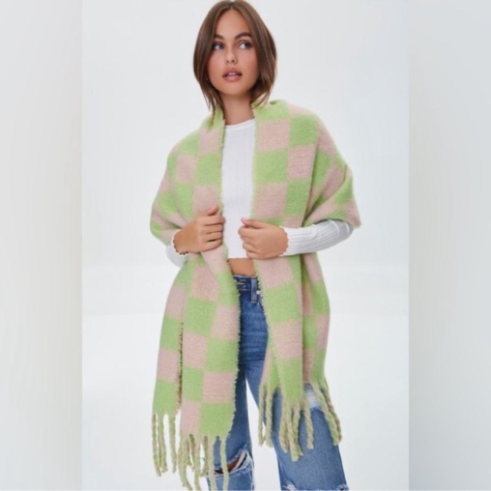 Pink and green oversized scarf
